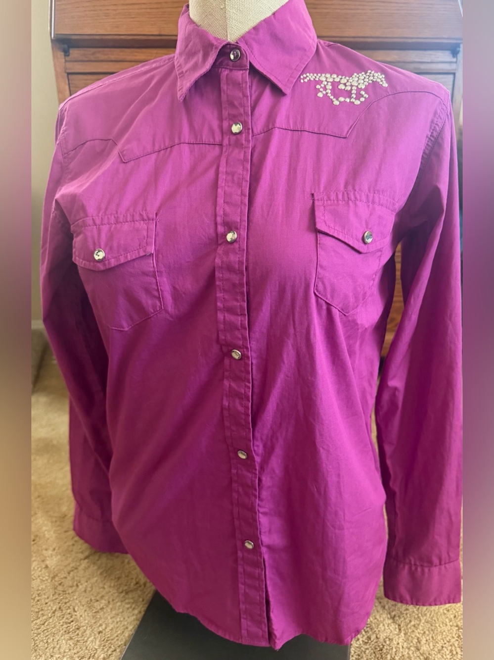 Cowgirl Hardware Rhinestone Western Button Up Show Shirt Size Girls XL